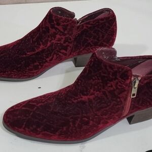 Very Volatile Burgundy Crushed  Velvet Ankle Boots